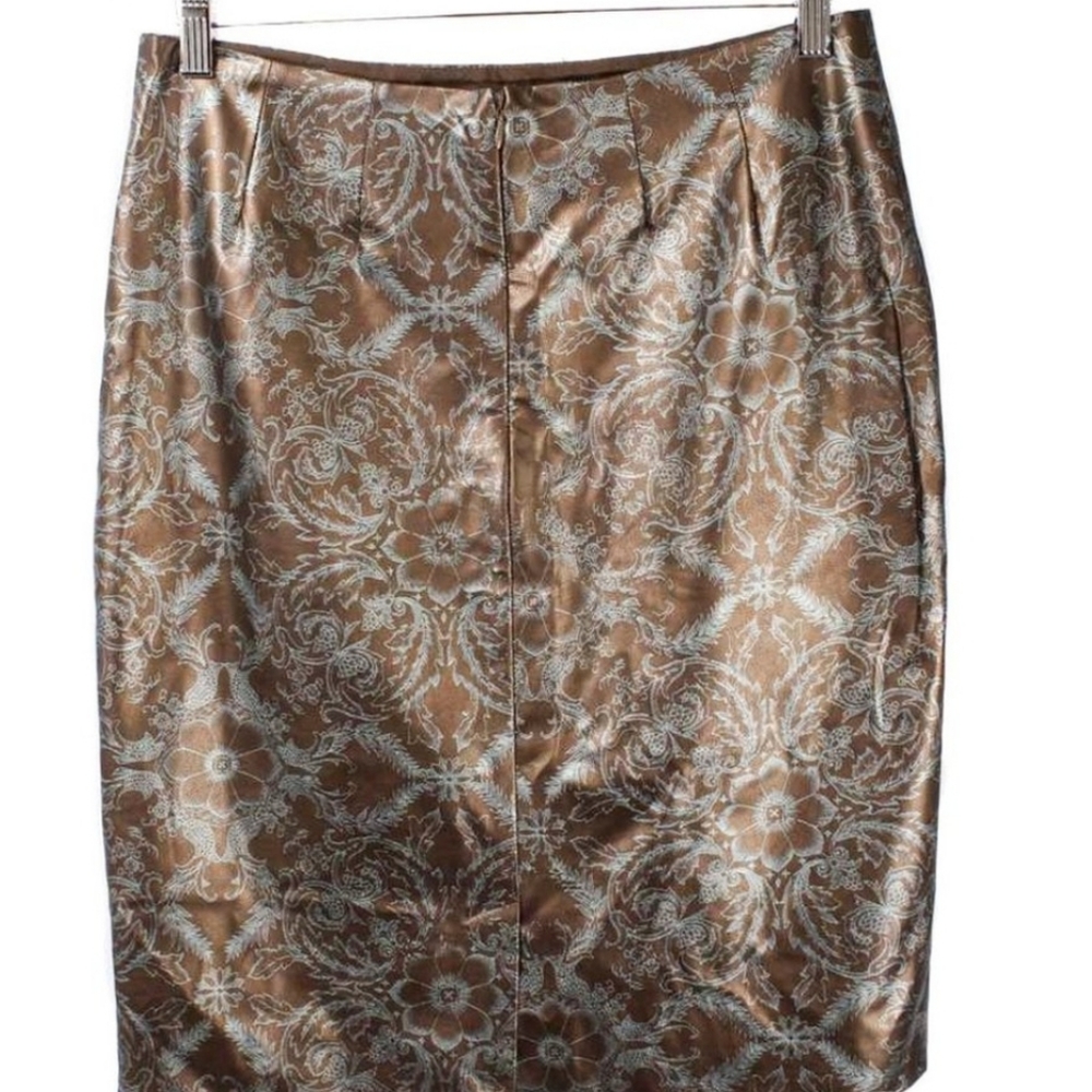 XL Faux leather Brown Skirt with intricate floral designs